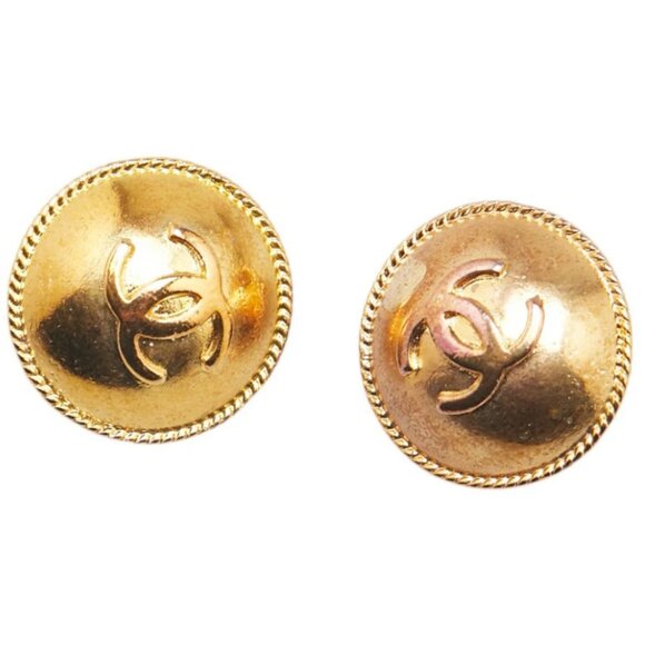 CHANEL CC Logos Round Vintage Clip-On Earrings Gold Tone 95P Auth w/Box #3437 - Picture 5 of 8